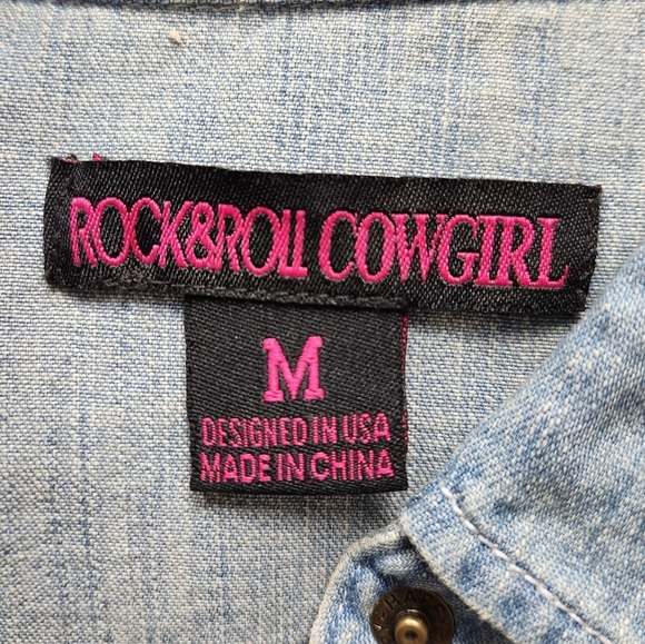Rock & Roll Cowgirl Panhandle NWT Denim Pearl Snap Western Shirt Women's Medium - Picture 11 of 13